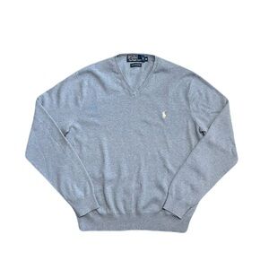 Polo Ralph Lauren Sweater Blue Pima Cotton V-Neck Sweater Preppy Classic Medium